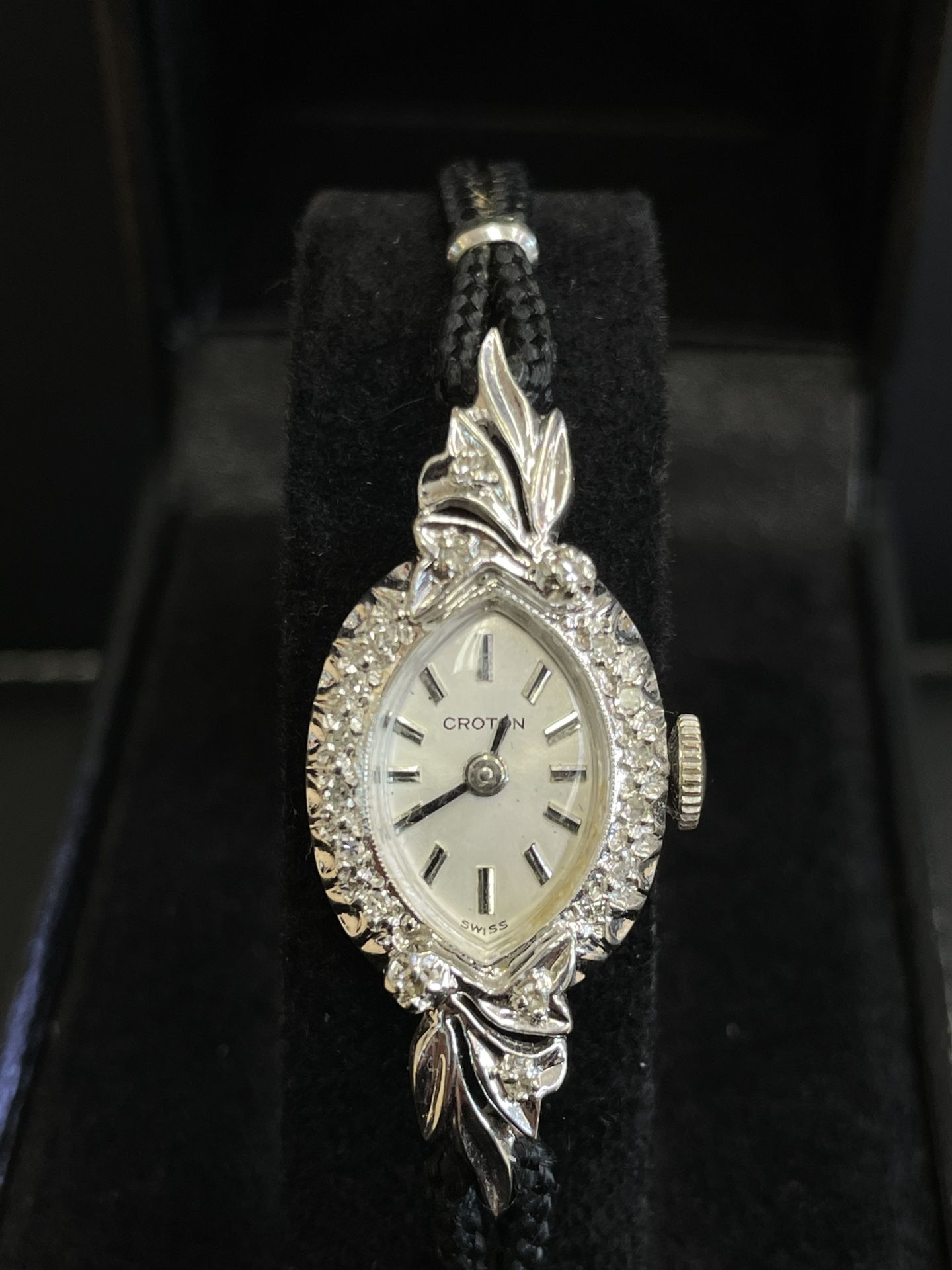 14k White Gold Vintage Antique Croton Womans Womens Ladies Watch