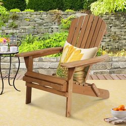 New  Folding Adirondack Chair Half Assembled Lounge Chair Outdoor Wooden Patio Chair for Lawn Garden Backyard Deck Fire pit Pool Beach 350lb Weigh