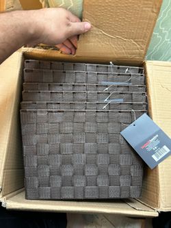 Home Basics Small Polyester Woven Strap Storage Bin With Handles, brown (6 Pack) 