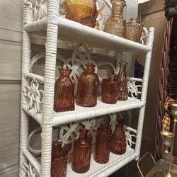 Adorable Vintage Off White Rattan Shelf