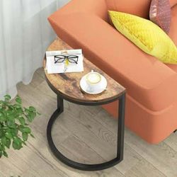 23.6 in. H x 9.8 in. W x 19.7 in. D Vintage Brown Wood End Table Half Round Modern Narrow Side Table Slim C-Table
