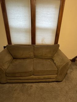 Tan Microfiber Sofa & Loveseat Set – Comfortable, Good Condition