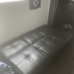 Black Leather Couch/futon With Cup holders,  Outlet And USB 
