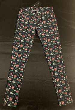 Fave Women Jeans Size 7 Skinny Low Rise Navy Floral Print Stretch Denim Vintage Retro inspired