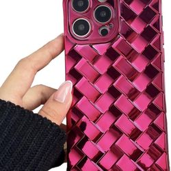 iPhone 12 13 14 pro max Case Cute 3D Weave Plated Design Soft TPU Silicone Camera Screen Protect