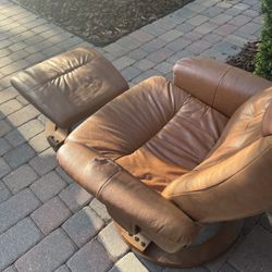 Tan Faux Leather Recliner With Ottoman 