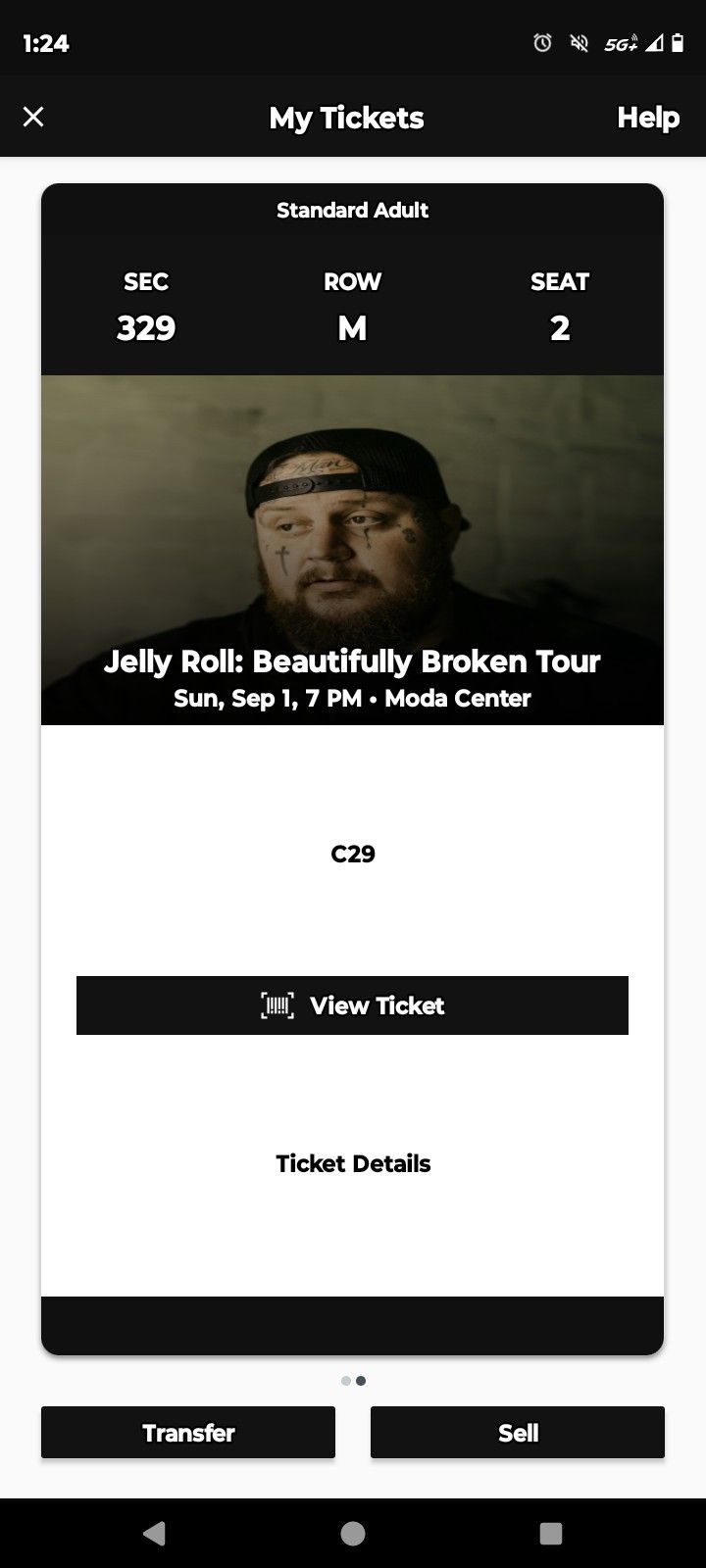 Jellyroll Concert Tickets For Tonight 9/1/24 @7pm
