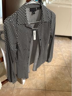 Worthington Black & white polka dot stretch blouse size 10 Petiite