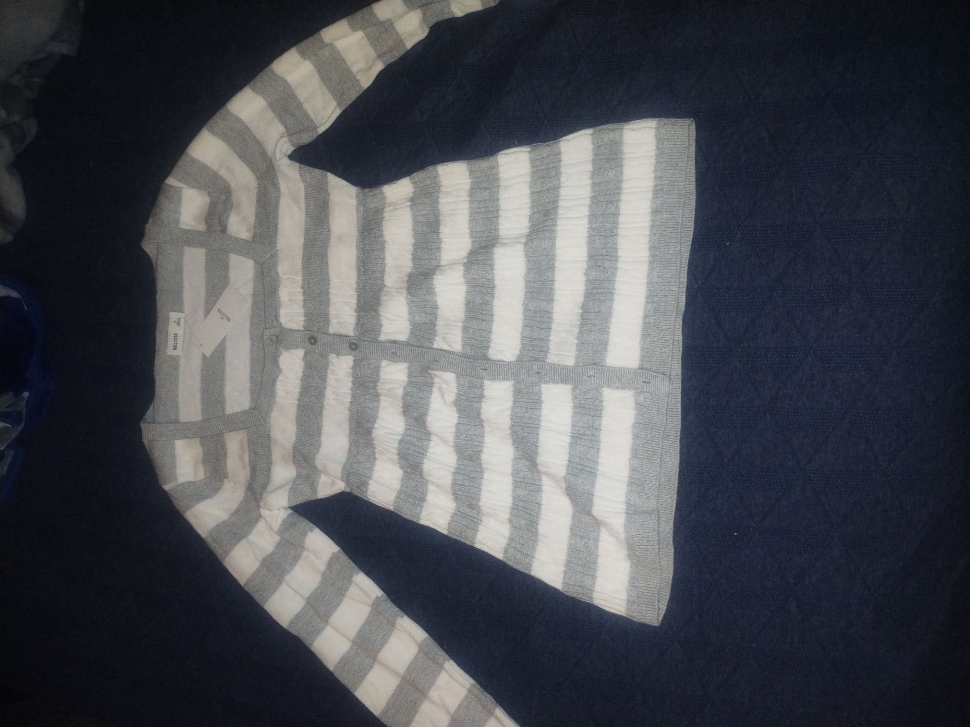 ollister Gray and Cream Striped Cardigan