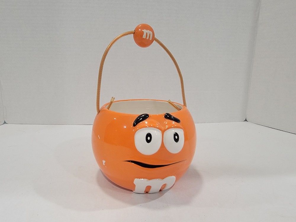 Collectible Galerie Orange Face M&M Ceramic Mini Bucket Or Candy Bowl