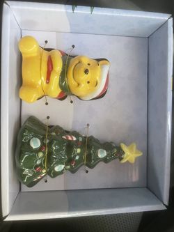Ceramic Pooh Christmas Salt And Pepper Shakers