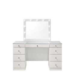Makeup Vanity With Lighted Mirror In White Finish