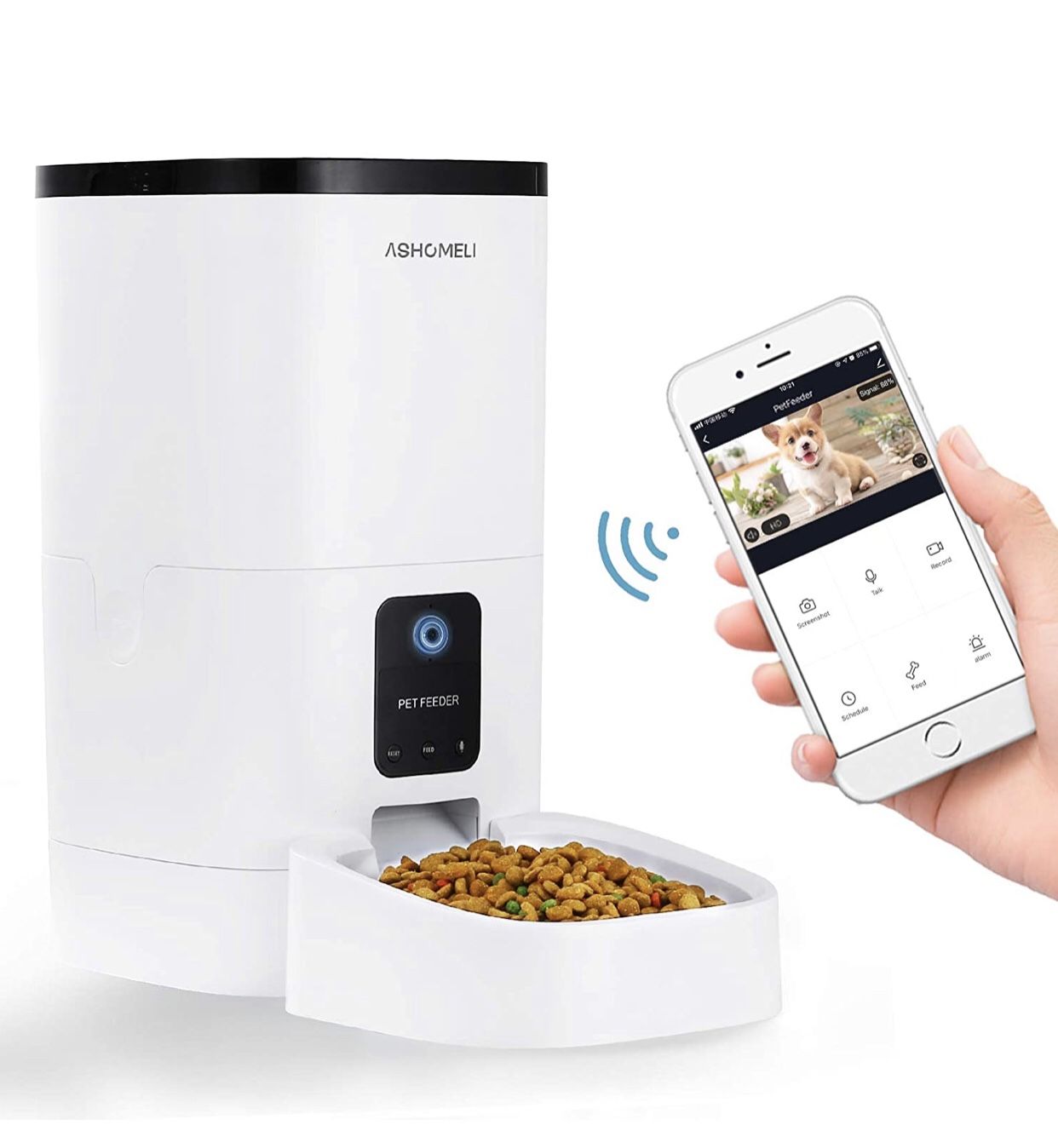 ASHOMELI Smart Automatic Pet Feeder Dispenser,6L Capacity,1080P HD Vedio,Wi-Fi Enabled