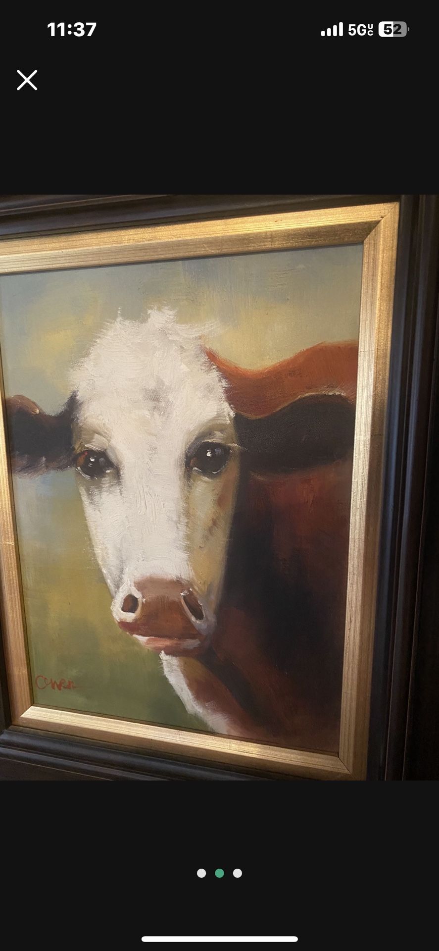 Ray Simonini "Shirley" Brown and White Cow Farm Oil Painting on Canvas