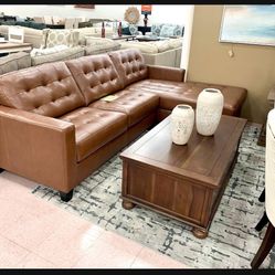 Italian Leather Modern Brown Small RAF LAF Sectional Couch Chaise✅ Showroom Available ✅ Living Room/Office ✅ 
