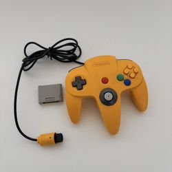 Nintendo 64 Yellow Controller NUS-005 Official N64 OEM w/ NUS-004 Controller Pak