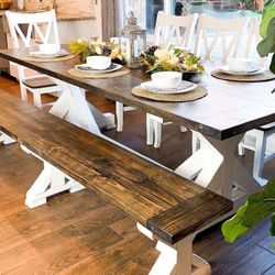 Custom Dining Table Farmhouse Country French Modern Rustic Solid Wood Set Restoration Hardware Insp Bench Hand Built Round Oval Counter Breakfast  