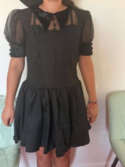 Wednesday Addams Costume Adult S/M – Black Dress & Witch Hat Set