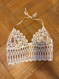 Luxxel White Lace Halter Crop Top