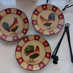 Rooster Display Plates With Holder