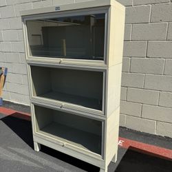 Vintage Industrial Barrister Bookcase – 3 Stack Glass Front Cabinet