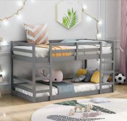 Gray Twin Over Twin Wood Bunk Bed With 2 Ladders