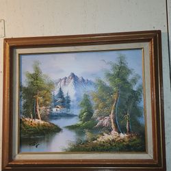 Framed Landscape Wall Art- Mountain & River Scene 