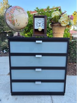 Dark Modern Dresser Chest of Drawers Furniture with Glass Top Protector Great Condition