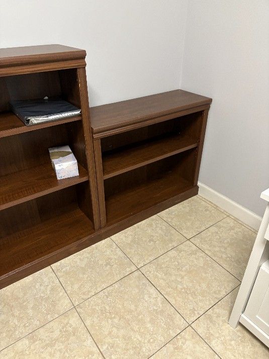 2 BOOKCASES SOLID WOOD 90" TALL BY 80" ACROSS AND 60" ACROSS