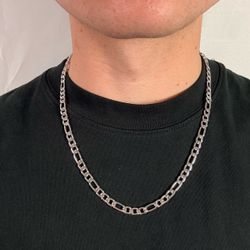 Silver Chain 316L Stainless Steel 6mm Figaro Link Chain In 22”