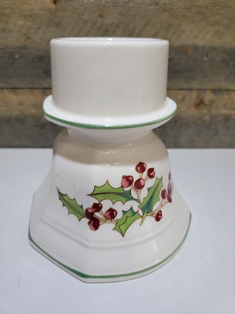 White Christmas Ceramic Holly Berry Votive Pillar Candle Holder
