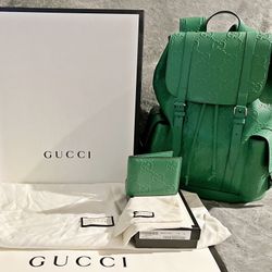 Limited Edition Gucci Green Leather Backpack & Wallet