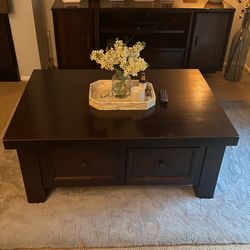 Dark Wood Coffee Table, 2 Drawer