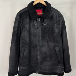 Men's Guess Jacket Vegan Suede Leather Black Sherpa XL New chamarra