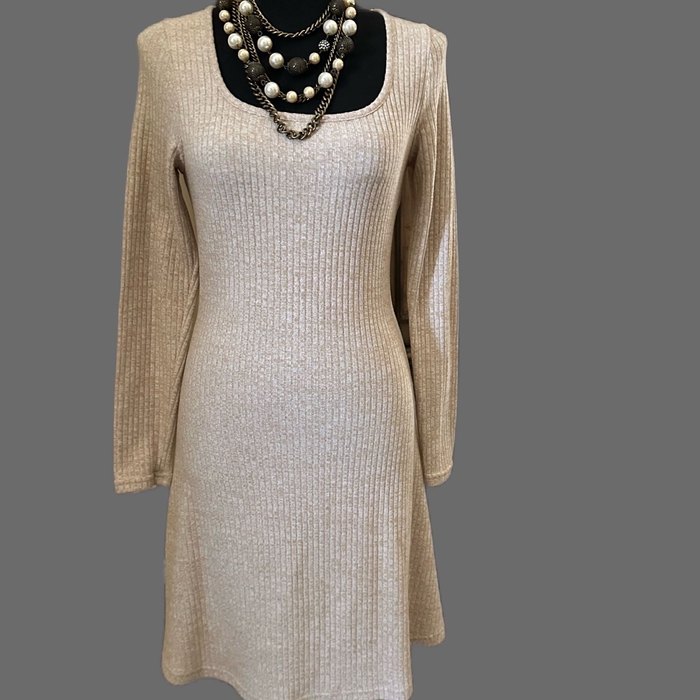 Long Sleeve Knit Dress With Necklace 