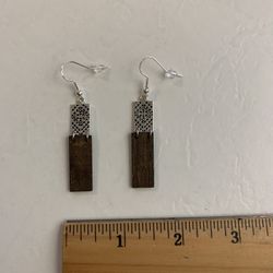 Earrings metal + wood 925