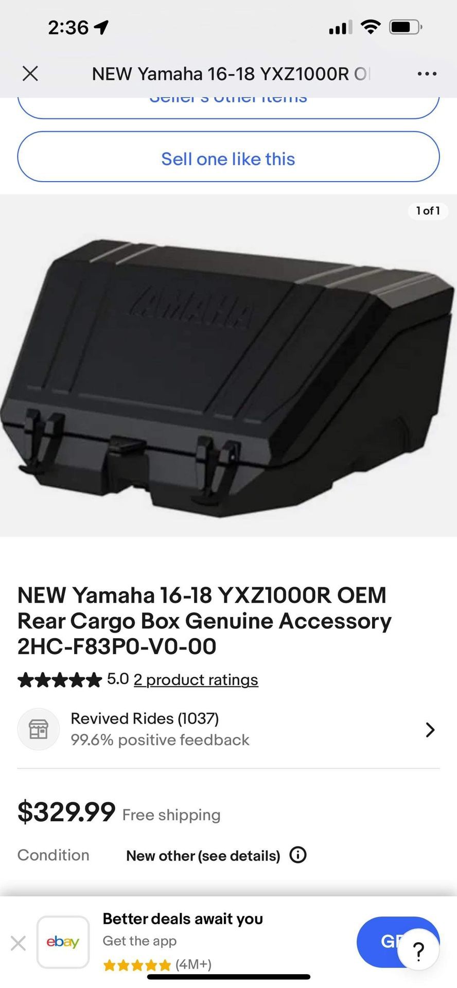 NEW Yamaha 16-18 YXZ1000R OEM Rear Cargo Box Genuine Accessory  2HC-F83P0-V0-00