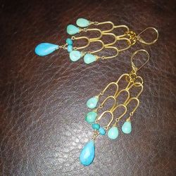 Vintage 70's Gf Turquoise 2.75" Earrings 
