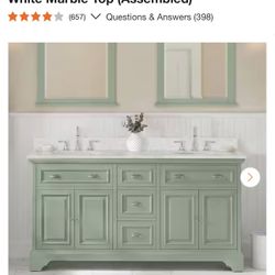 Sadie 67 in. Double Sink Light Cyan Bath Vanity with Lightly Veined White Marble Top (Assembled)