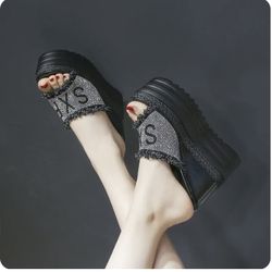 5 Inch  Wedge Rhinestone Mules Size 37