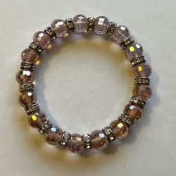 Women's Pink/Silver/ Cubic Zirconia Beaded Bracelet One Size w/ Gift Bag