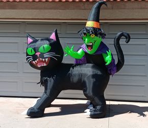 Halloween Inflatable Witch Riding Black Cat