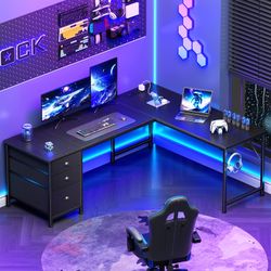 New -63 Inch Reversible L Shaped Corner Computer Desk, Black Home Office Gaming Desk