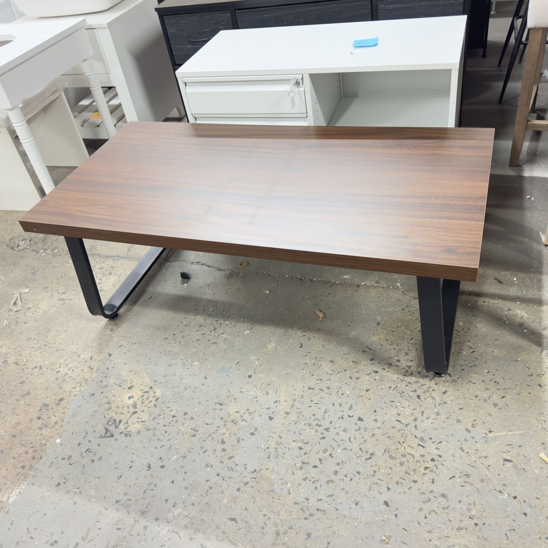 HSH Rustic Walnut Coffee Table, Modern Center Table, Rectangle Industrial Living Room Coffee Table, Simple Farmhouse Wood and Metal Tea Table for Home