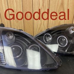 #OH19 2002-2003 Honda Civic Si Hatchback 3DR Models Only Black Halo LED Headlight Pair Lights Lamp