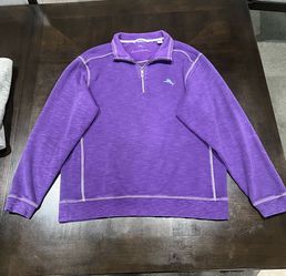 Tommy Bahama Purple Knit Cotton 1/4 Zip Logo Mock Neck Sweatshirt Men M