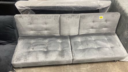 Gray Tufted Velvet Futon Sofa Bed