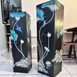 Pair Of Vintage Chinese Wood Pedestal Stands- 42”H 38.5”H