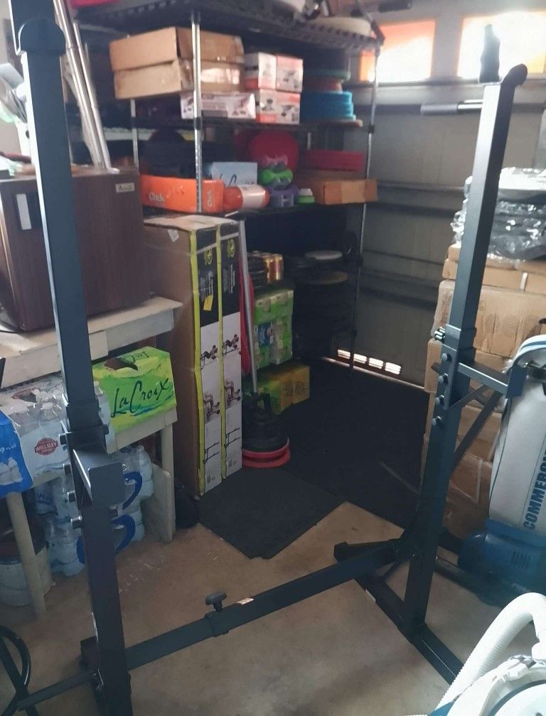 Squat Rack, Adjustable Bench, Total Gym, Olympic Bars, Weights, Bumper Plates, Step Platform, Station Tower