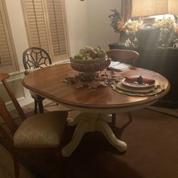 Ethan Allen  44” Table And 2 Chairs  And One Leaf.  2 Bar Stools 